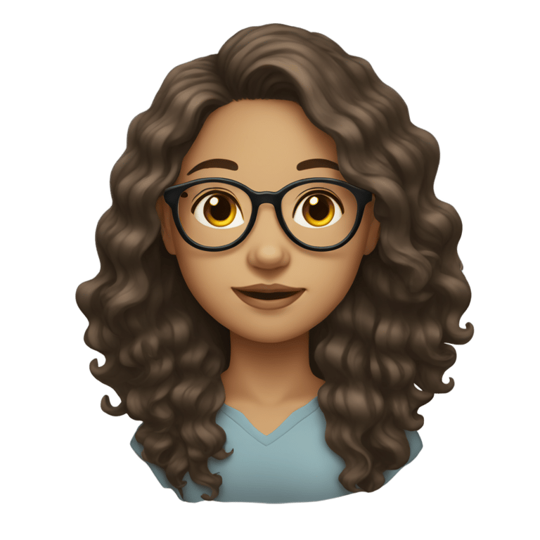 genmoji: A girl with light skin, glasses, and long wavy dark brown hair, She is wearing round