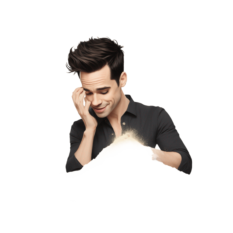 genmoji: Brendon Urie smelling a pile of flour