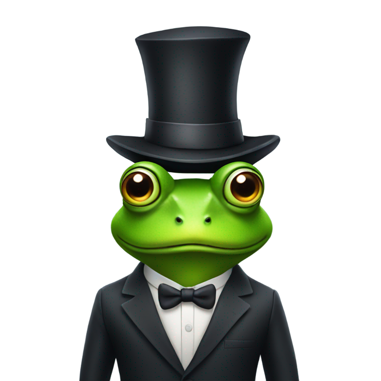 genmoji : Grenouille d'affaires sérieuse avec chapeau d'anniversaire