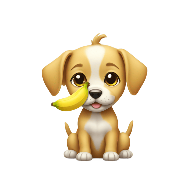 genmoji: Cute puppy with banana peel on his head