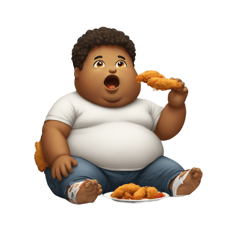 genmoji: Fat kid eating fried chicken