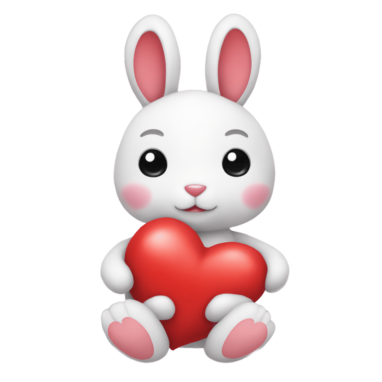 genmoji: plushie cute bunny, holding several red hearts