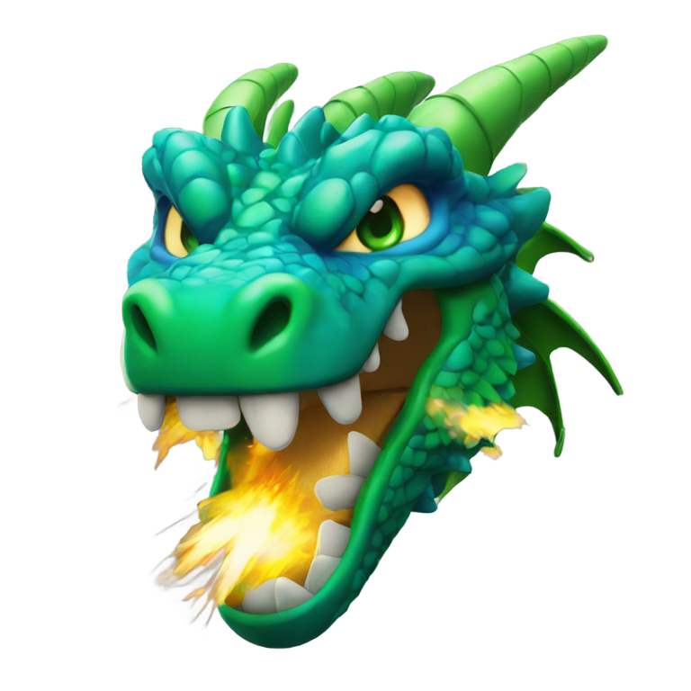 genmoji : Yeux bleus, dragon vert, explosion