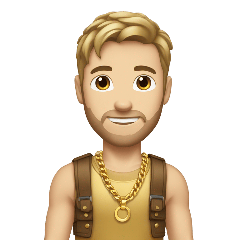 genmoji: Caucasian male with a gold shirt, gold chains and wrist bands, and brown hair