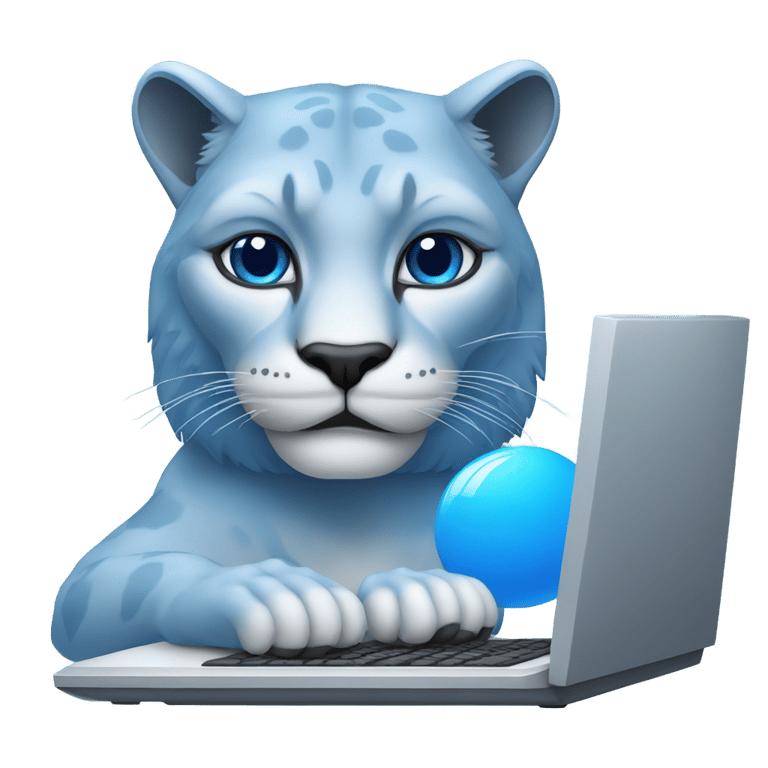 genmoji: Blue cougar using a computer