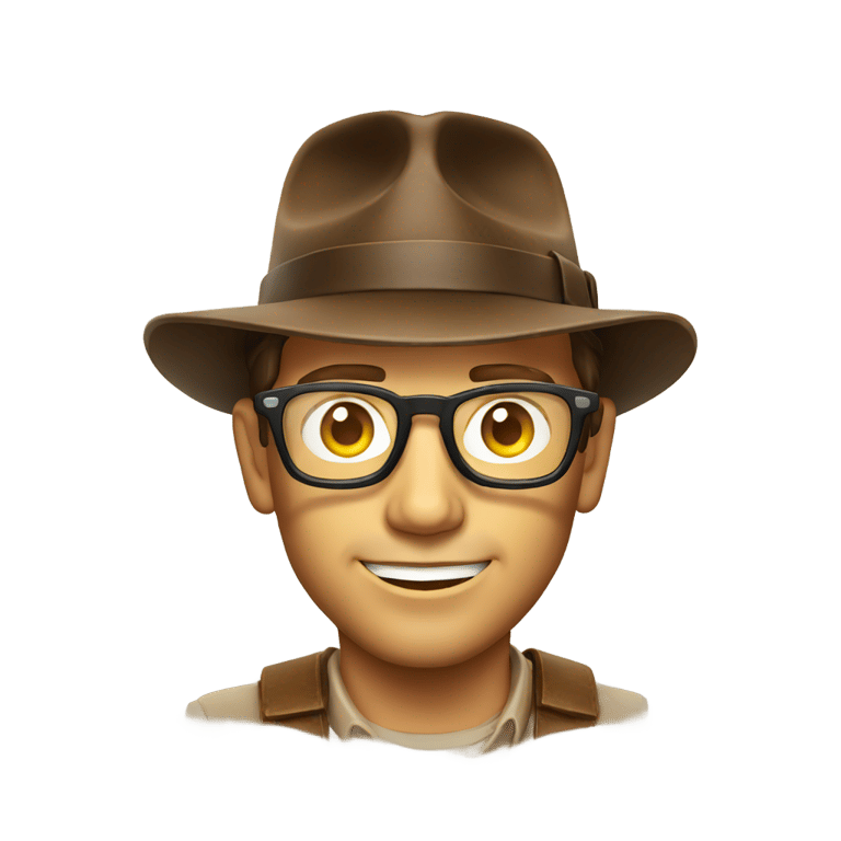 genmoji: Indiana Jones wearing glasses with light shining around him