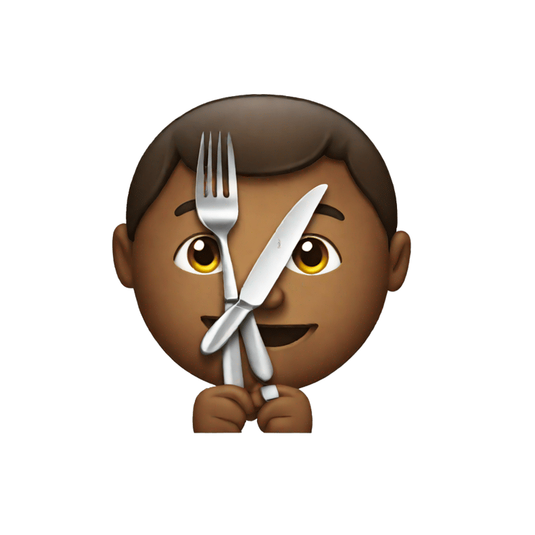 genmoji: the bean from chicago holding a knife and fork