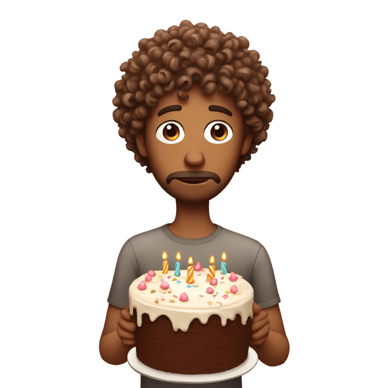 genmoji: Curly hair man sad with birthday cake