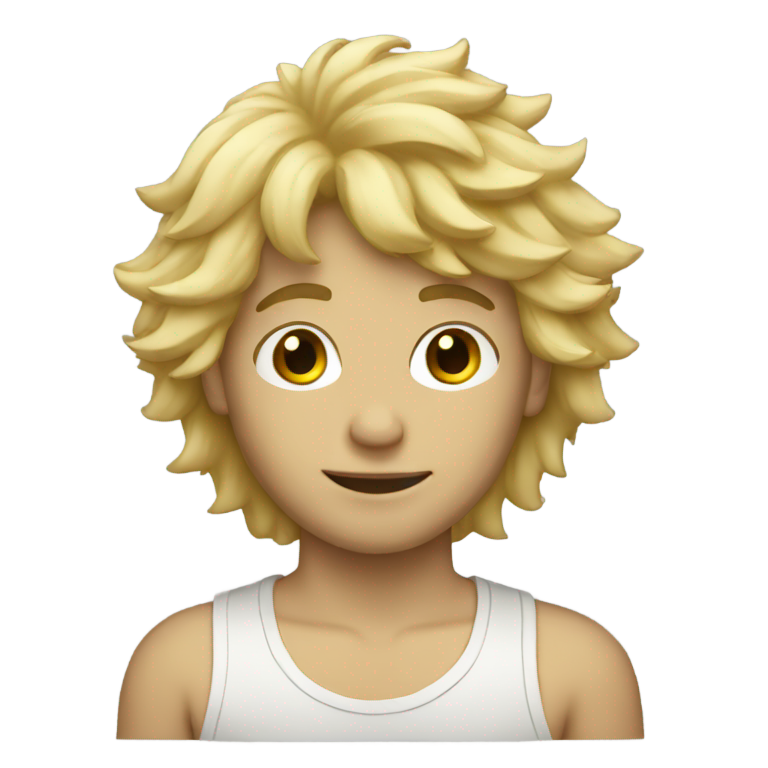 genmoji : Garçon blond aux cheveux raides et bouffants