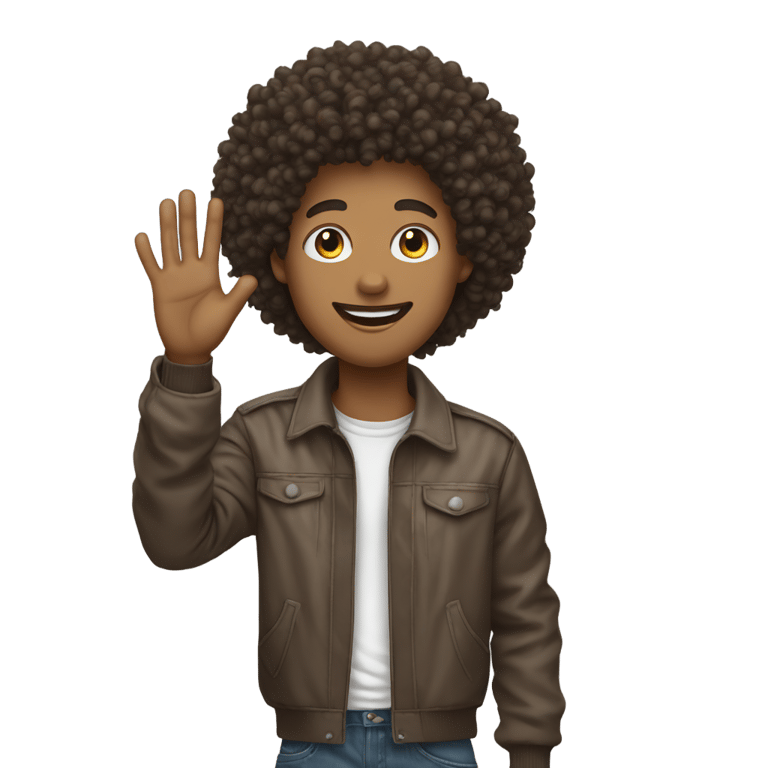 genmoji: afro curly man Raising Hand, street wear style