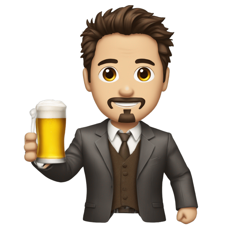 genmoji: tony stark with a beer suit