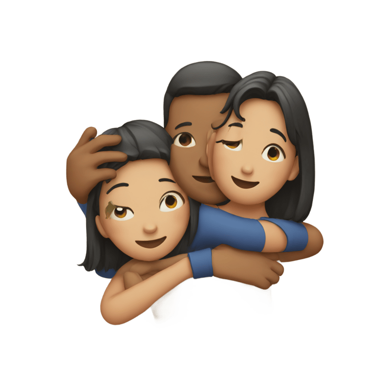 genmoji: people hugging with one person crossing their fingers