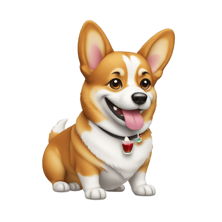 genmoji：A smiling corgi holding a martini cocktail