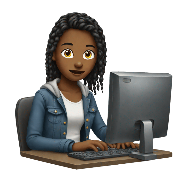 genmoji: a teenage girl using a computer