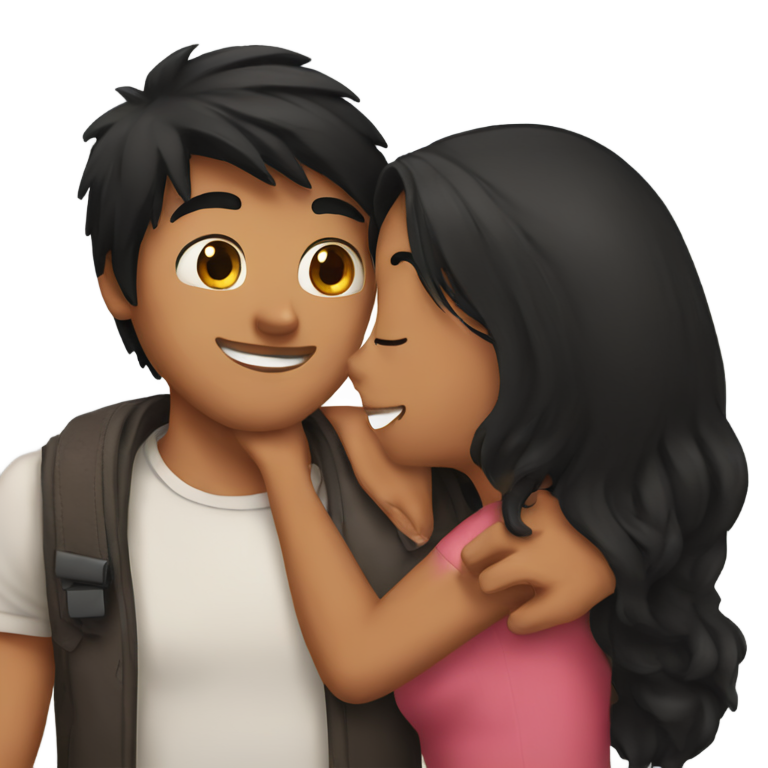 genmoji: 2 teenage friends one cute brown girl with black hair till shoulders hugging a indian guy