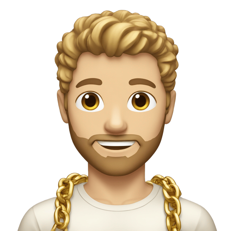 genmoji: Caucasian skinned man, gold shirt, gold chains, gold wrist bands, brown hair, minimal beard