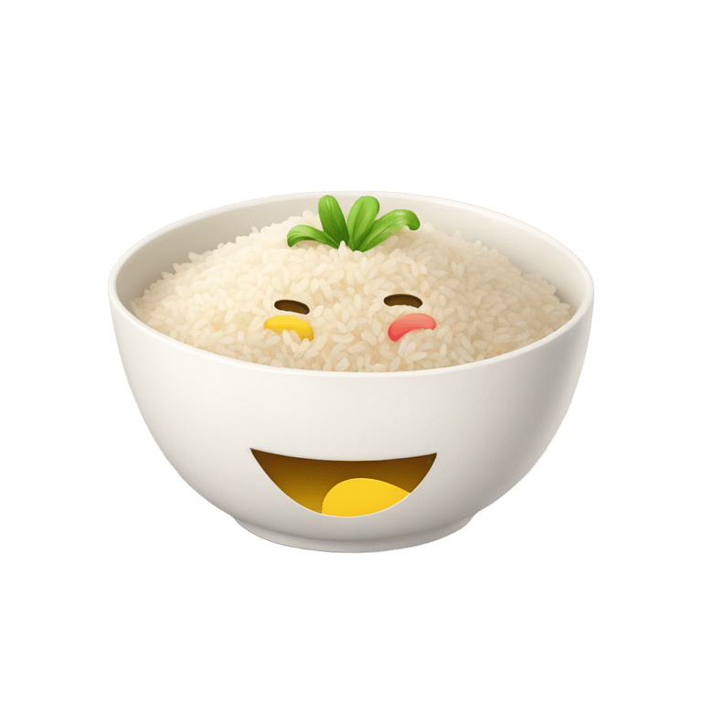 genmoji: rice bowl with a upside down raimbow smile