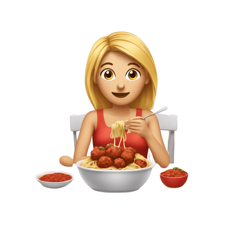 絵文字：woman eating spaghetti and meatballs sitting at a table