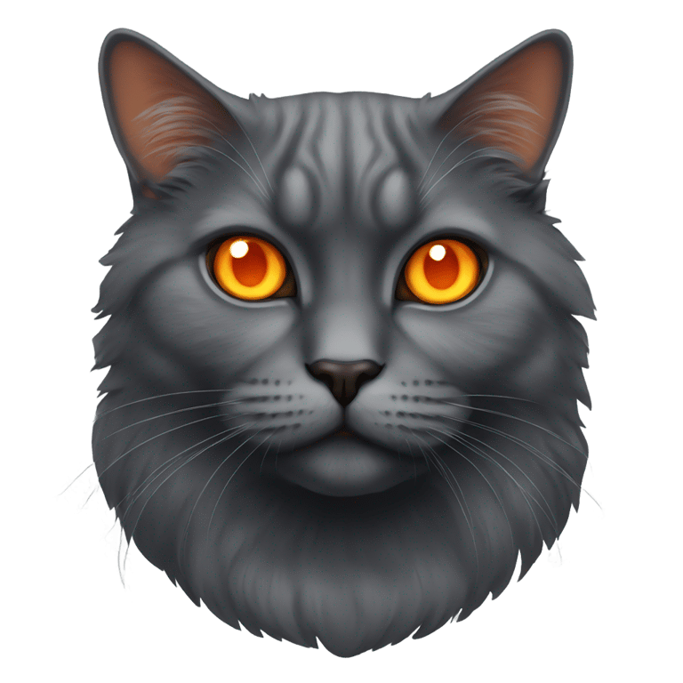 genmoji: persian dark gray cat with bright orange eyes judging