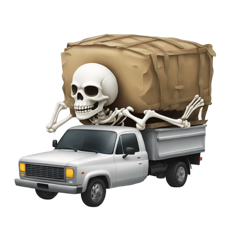 genmoji：skeleton in a upside down world with australians driving upside down truck