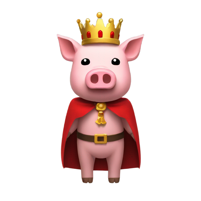 genmoji: Pig emoji with crown and red cape in minecraft