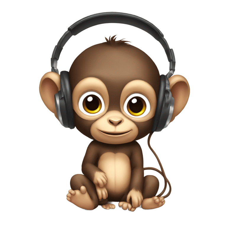 genmoji: baby tiny monkey holding ipod listening to headphones