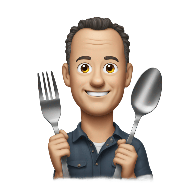 genmoji: Tom hanks with a fork