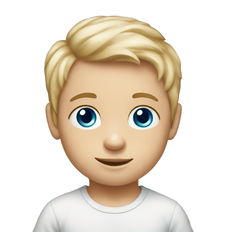 genmoji: A 2 year old boy with bright blue eyes holding a mug