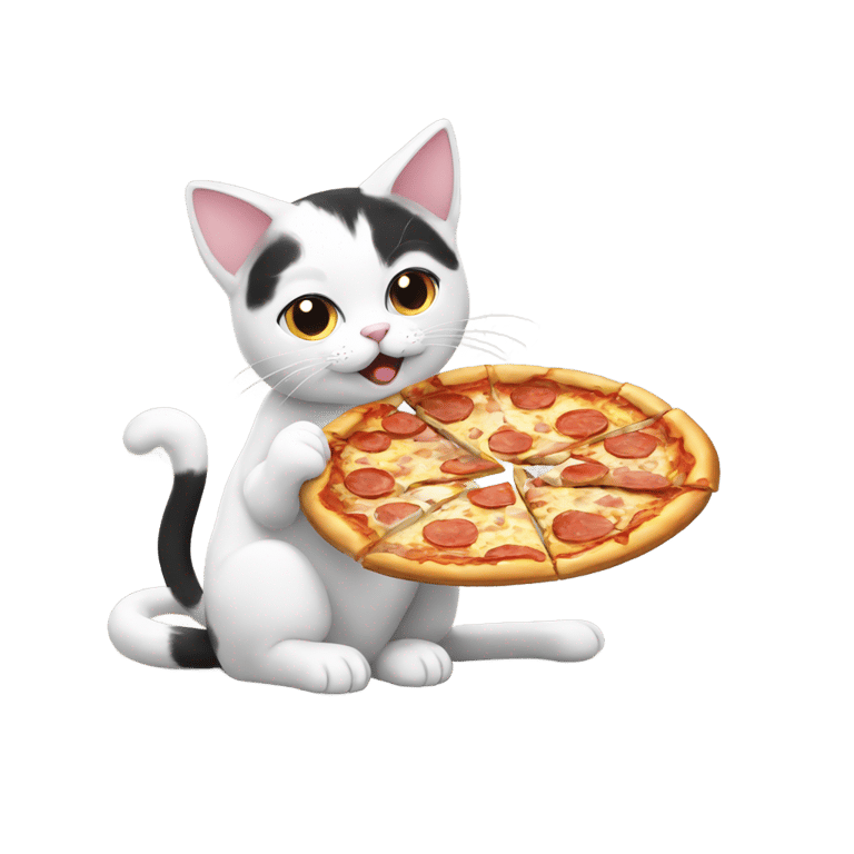 genmoji: black and white cat eating pizza