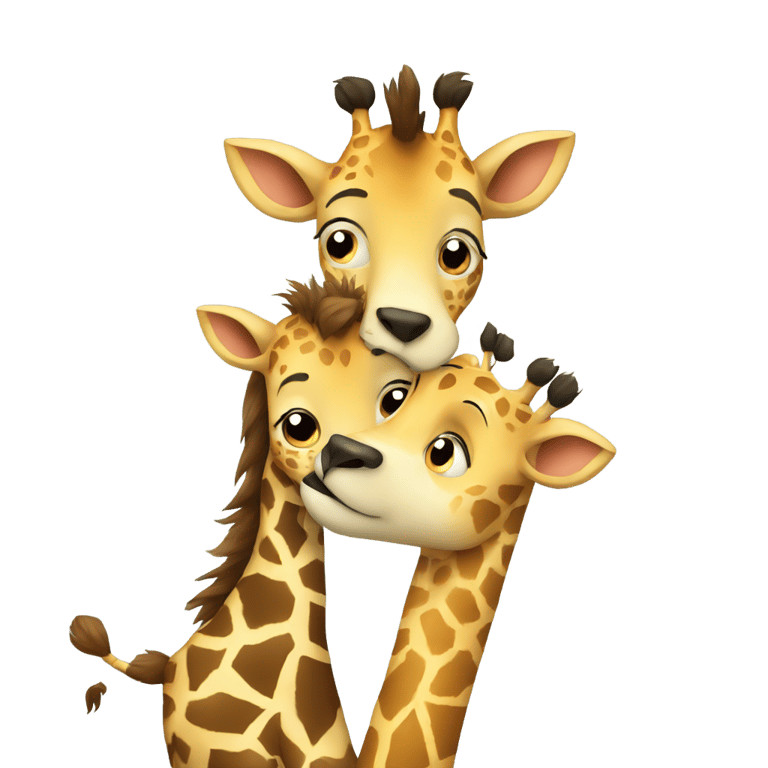 genmoji: 1 giraffe hugging 1 wolf