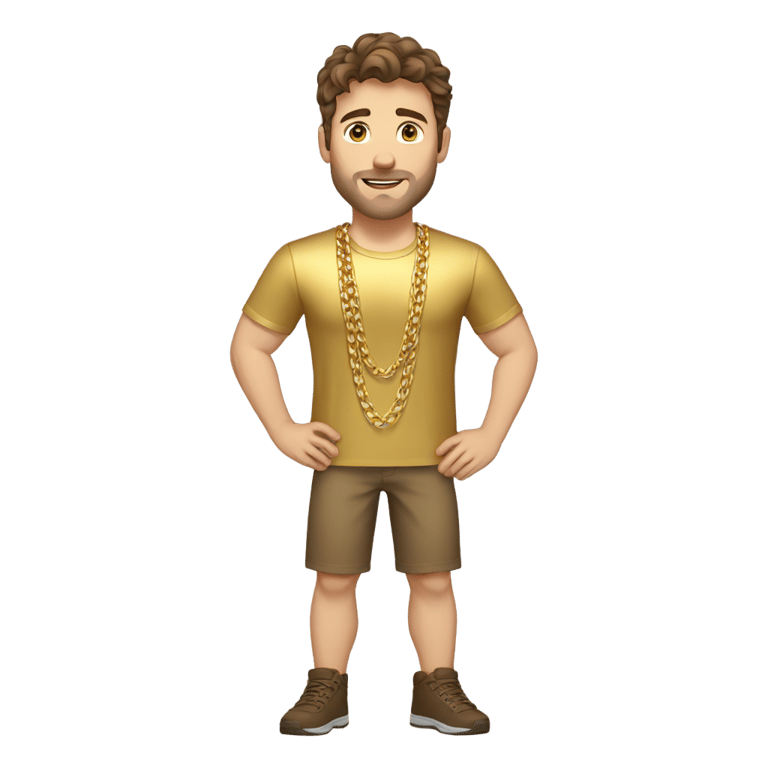 genmoji: brown haired Caucasian male with a gold shirt, gold chains and wrist bands