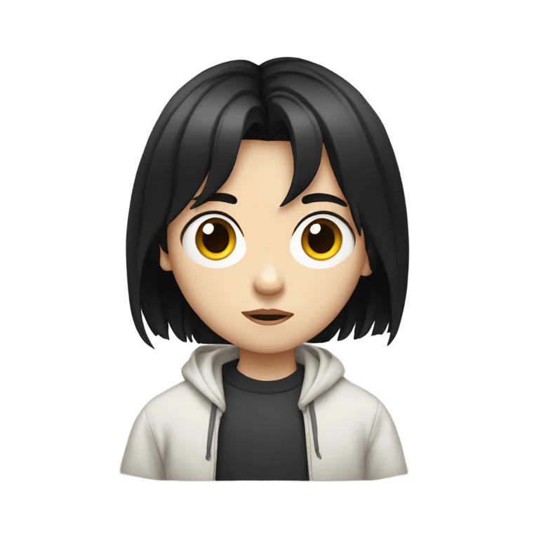 genmoji: white skin, black straight hair, young thin kid, confused look