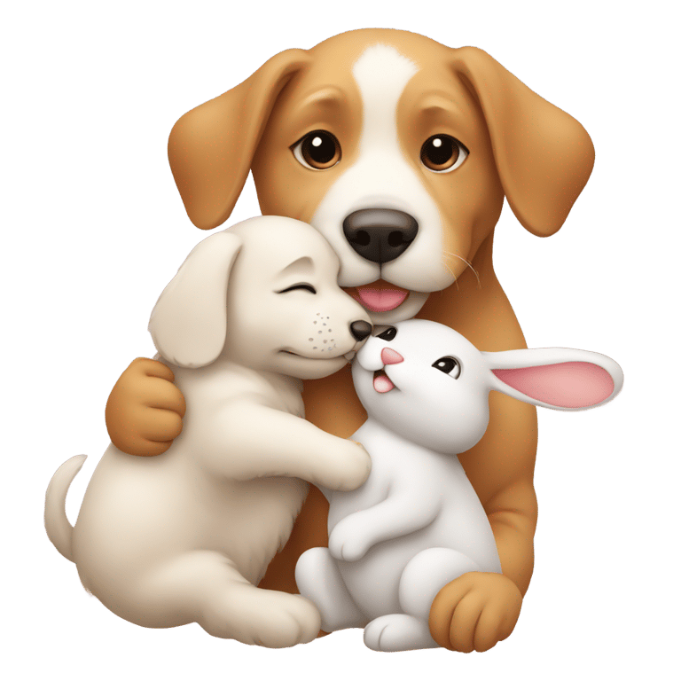 genmoji: A dog kissing and hugging a bunny