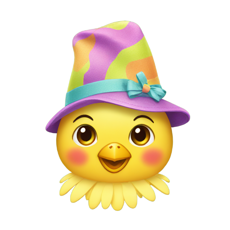 genmoji : chick wearing a colorful hat.full look