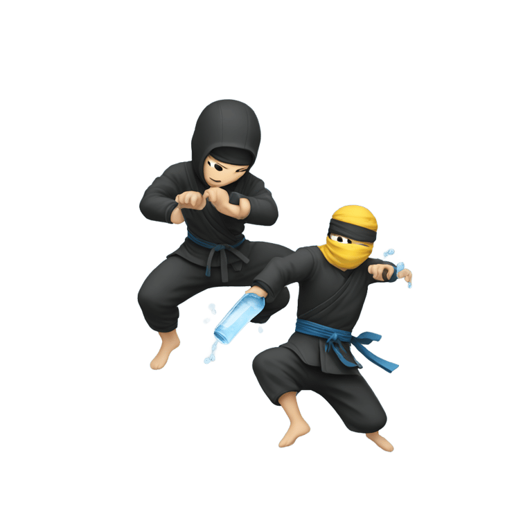 genmoji: a ninja fighting a bottle of water that flys