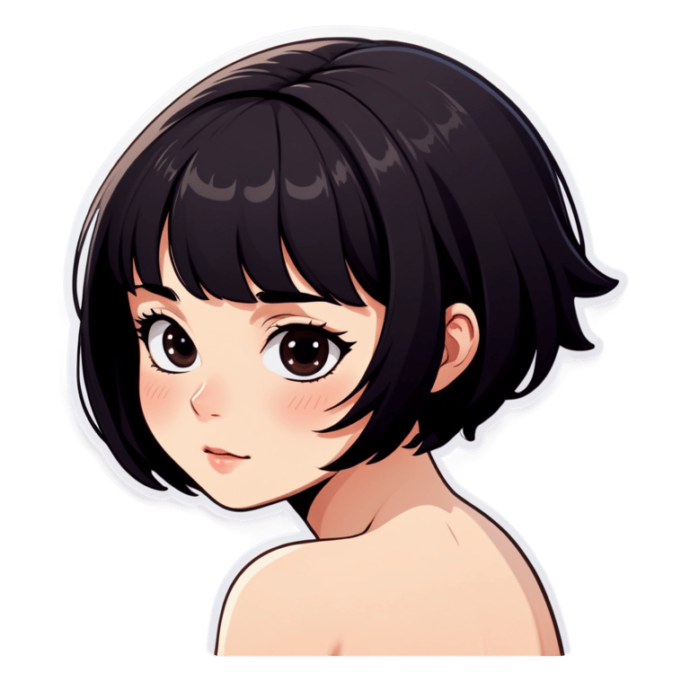 genmoji：黑发短发的可爱女性，裸露白皙肌肤，害羞地看着这边。
