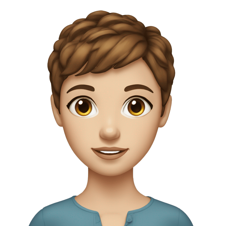 genmoji: girl with brown hair in a pixie cut, blue eyes, and freckles