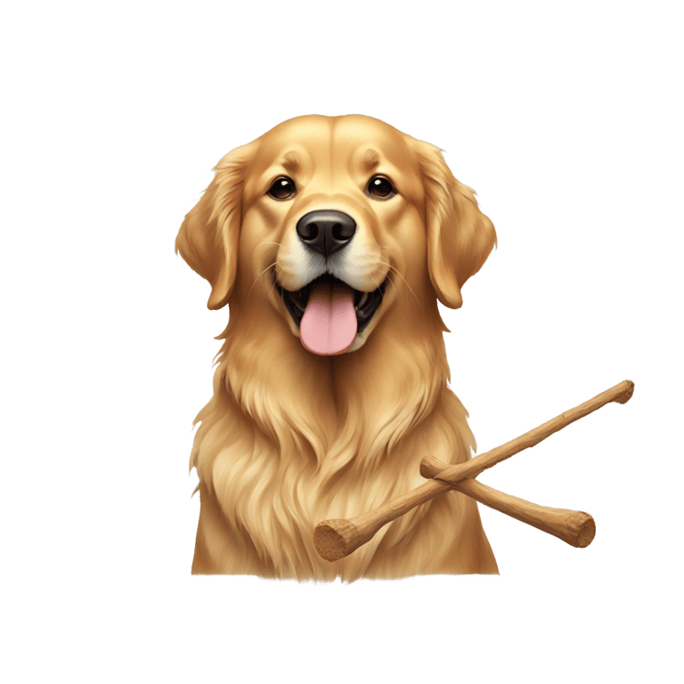 genmoji: a golden retriever with a stick in mouth