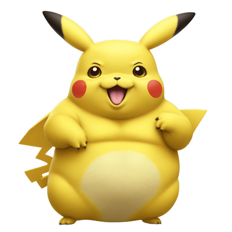 genmoji: Extremely Obese Pikachu, perfect quality, accurate, 4K, hyperrealistic, happy, no eyebrows, cute