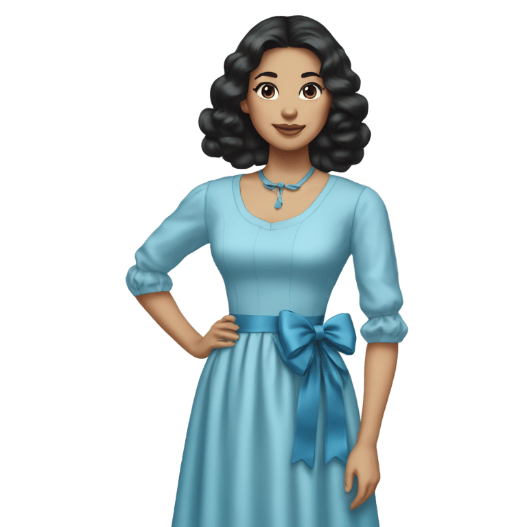 絵文字：A woman with medium-light skin tone and long black hair decorated with a blue bow and wearing a light blue vintage rococo dress