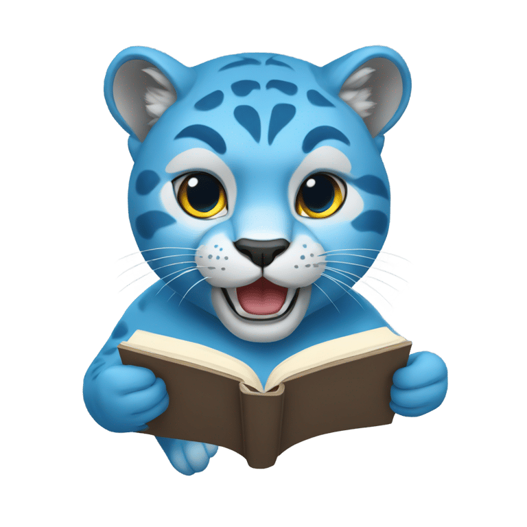 絵文字：A blue cougar reading a book