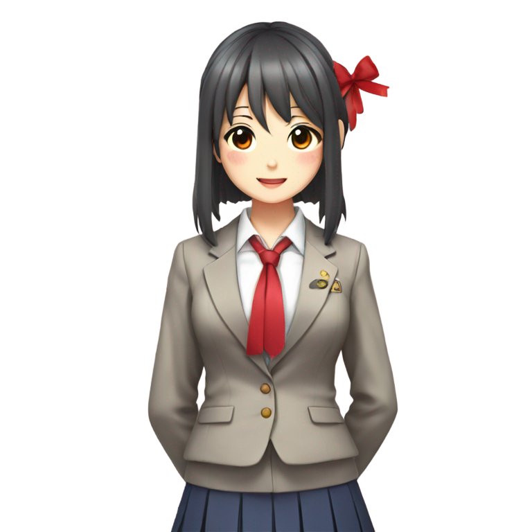 genmoji : Écolière de manga japonaise avec blazer, ruban rouge, sans pose, jupe d'uniforme japonais