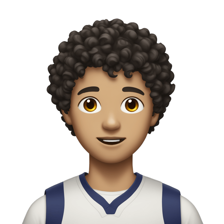 genmoji: White teen boy with black curly messy short hair and basketball clothes