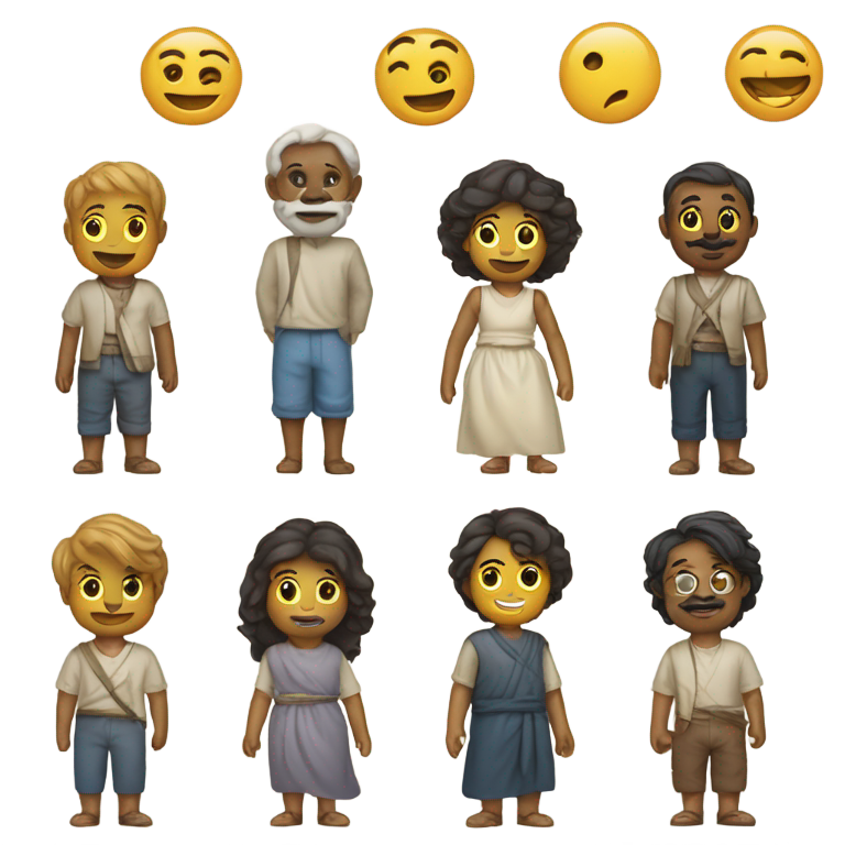 genmoji: Créez 8 images distinctes au style emoji, chacune représentant un philosophe bien connu de différentes cultures et époques de l'histoire