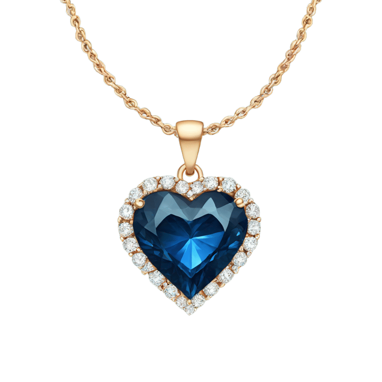 genmoji: A necklace with a dark blue diamond in the shape of a heart