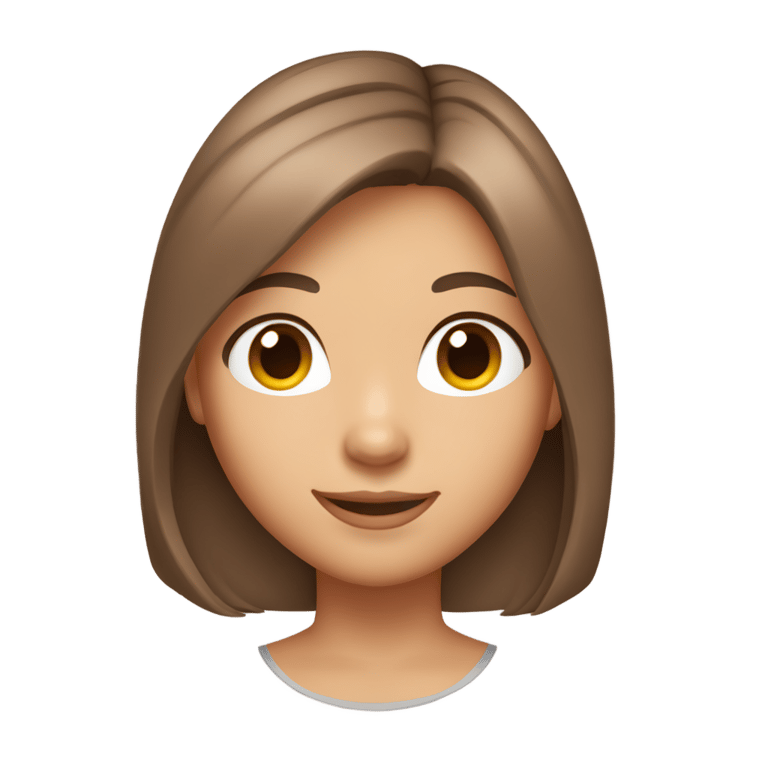 genmoji: Make a girl with an oval face, tanned white skin color, brown eyes, medium-sized nose, medium-sized mouth, long, straight, brown hair. Make her smile