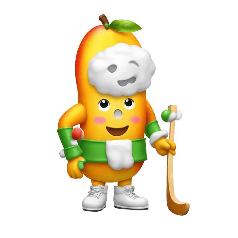 genmoji: Mango Suit with a Marshmallow hockey player inside christmas cartoon