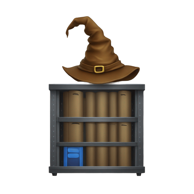 genmoji: server rack with sorting hat from harry potter