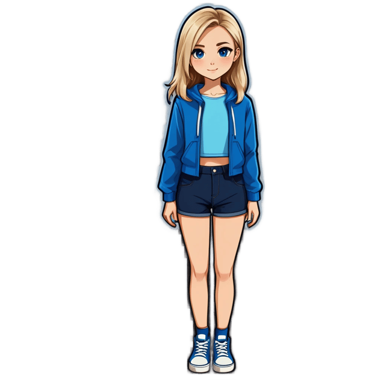 genmoji：金发长发，矮个子，可爱的蓝色装扮女孩