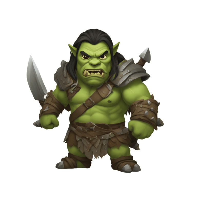 genmoji: An orc warrior with long hair and his belly showing